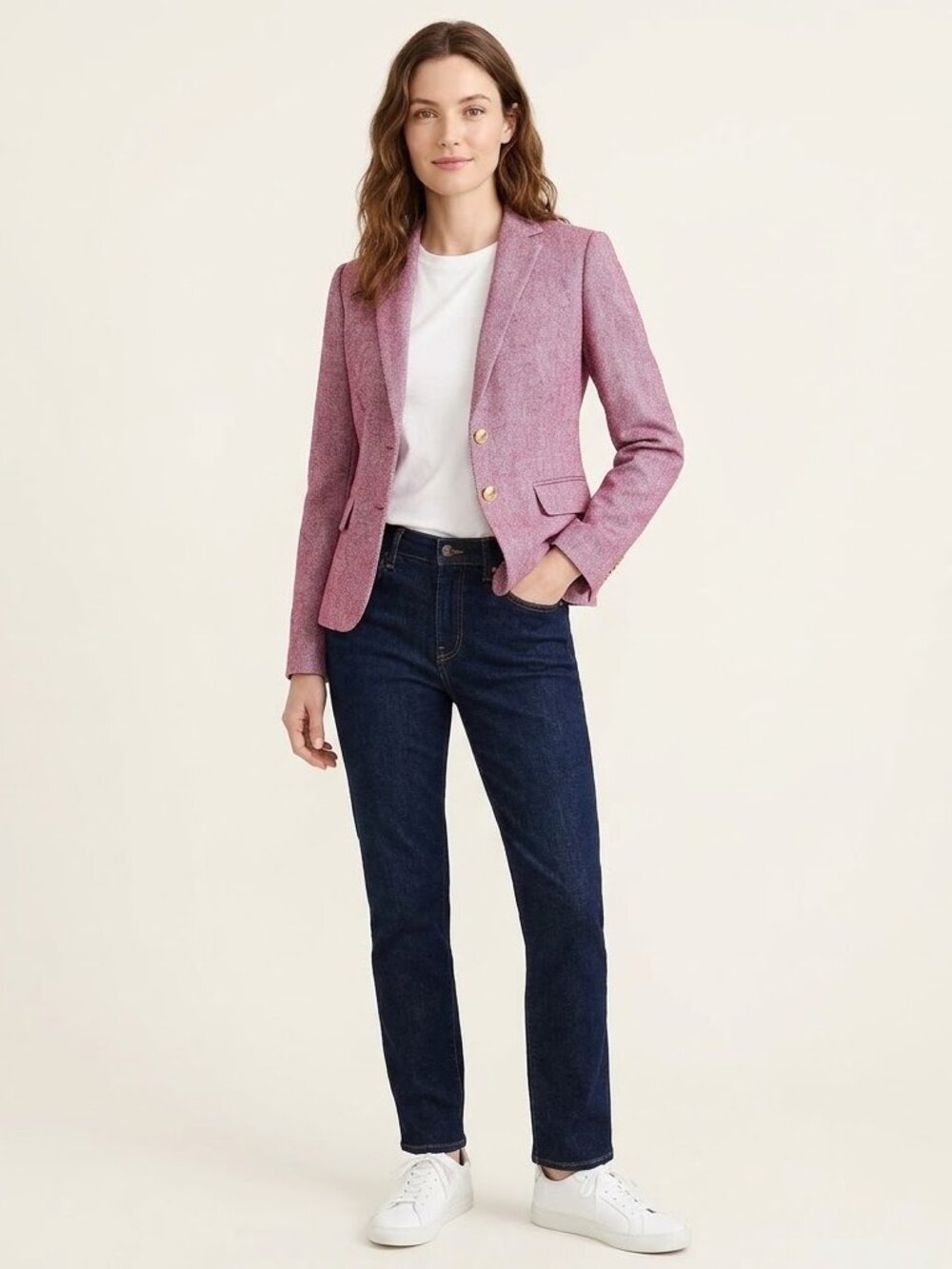NWT J.Crew Factory Herringbone Wool Blend Schoolboy Blazer Burgundy Gold Buttons